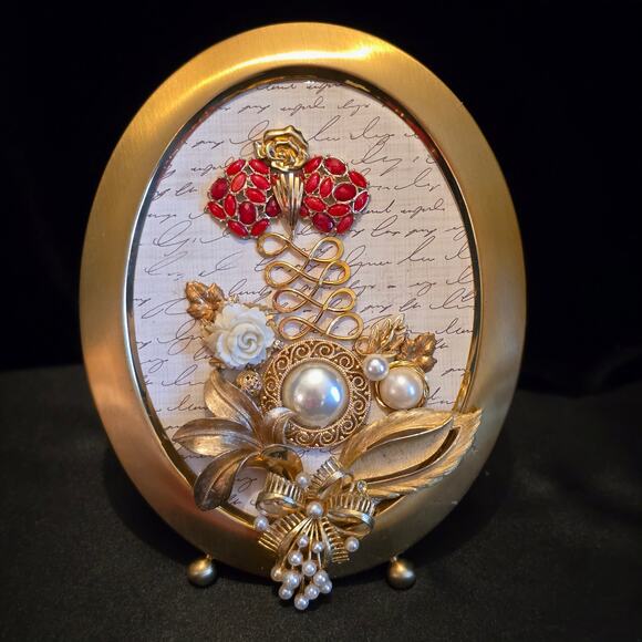 Hand Crafted Framed Jewelry Art 6.5"W x 8.25"H - Picture 1 of 5